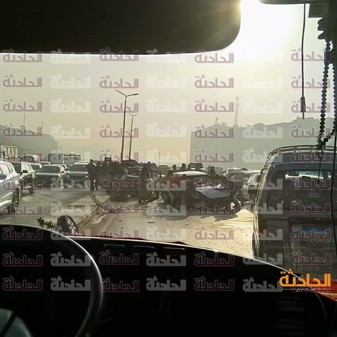 اصطدام 3 سيارات أعلى محور حسب الله الكفراوي