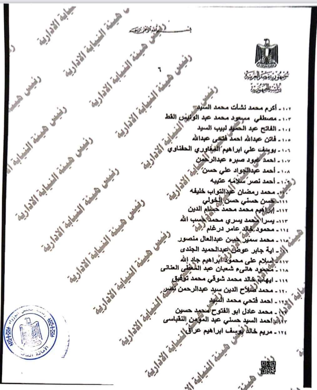 أسماء المقبولين في تعيينات النيابة الإدارية دفعة 2017