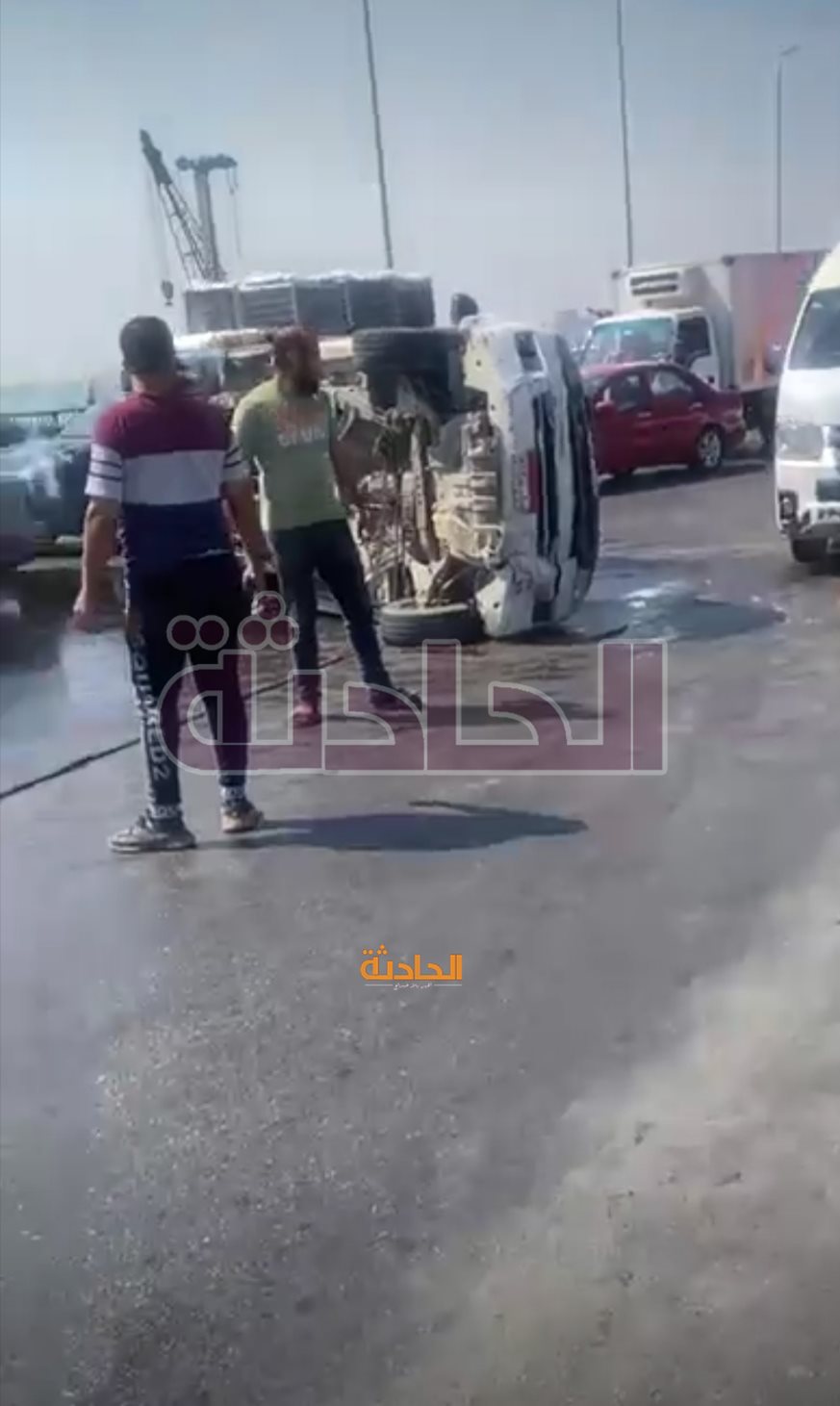 زحام مرورى أعلي الطريق الدائري بسبب انقلاب سيارة بضائع