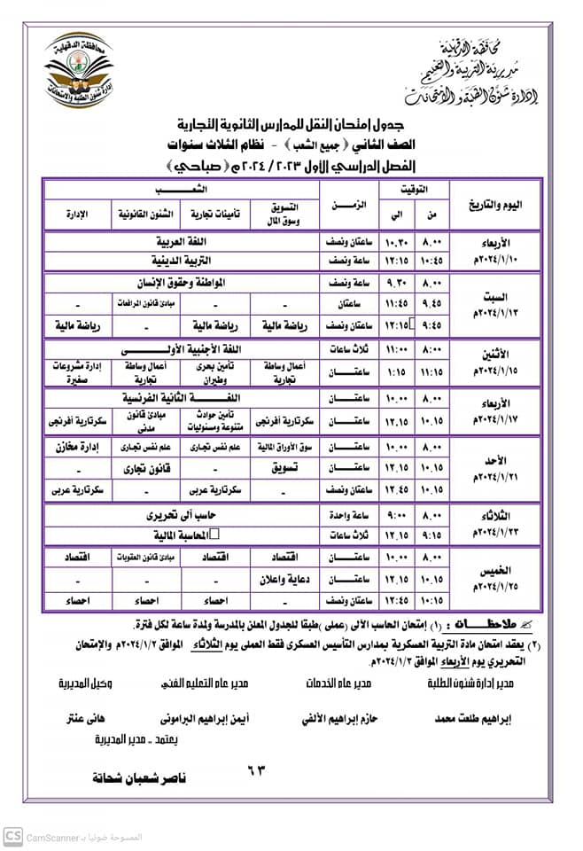 جداول ومواعيد امتحانات الفصل الدراسي الأول لجميع المراحل التعليمية في الدقهلية