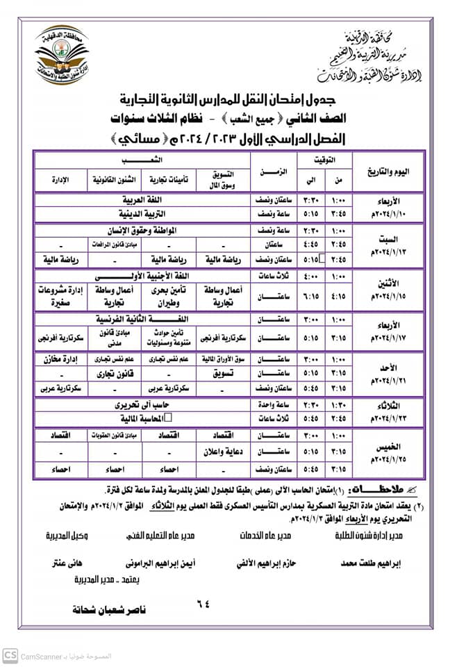 جداول ومواعيد امتحانات الفصل الدراسي الأول لجميع المراحل التعليمية في الدقهلية