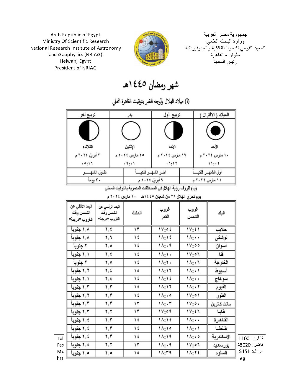 البحوث الفلكية تكشف تفاصيل ميلاد هلال شهر رمضان 2024