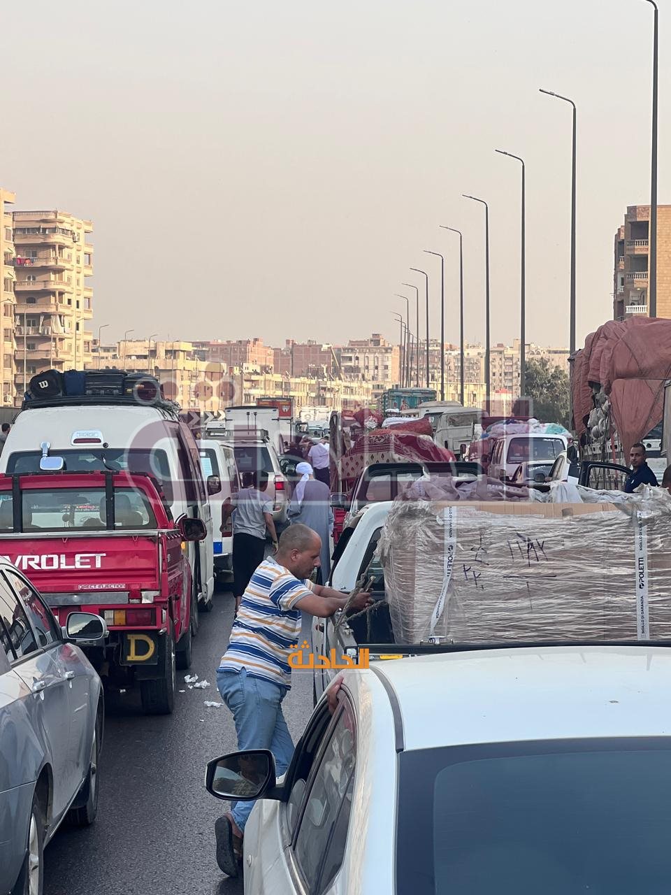 شلل مروري تام لمحور المنيب اتجاه المعادي
